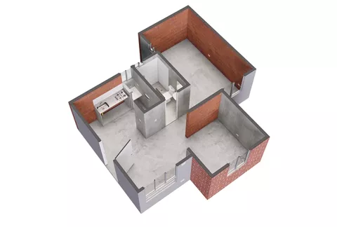 Isometría apto tipo B, obra gris.