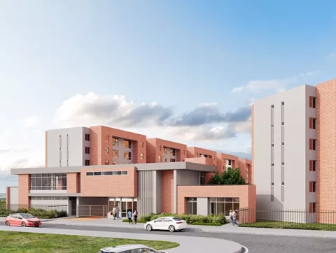 El proyecto vivienda Zarzal de Colsubsidio muestra vías de acceso, zonas verdes y peatonales.