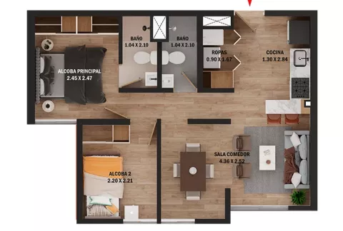 Habitación tipo A Urbania Terra acabados