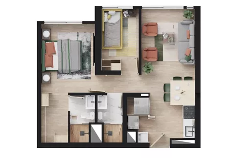 El plano muestra la planta del apartamento tipo B de Eskala.