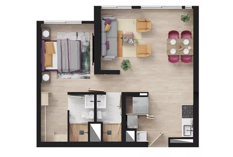 El plano muestra la planta del apartamento B1 de Eskala.