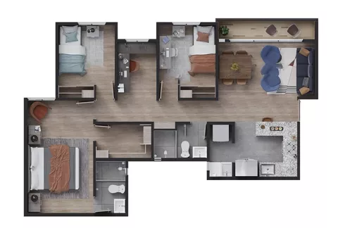 Plano muestra el apartamento tipo B planta de Pacifika