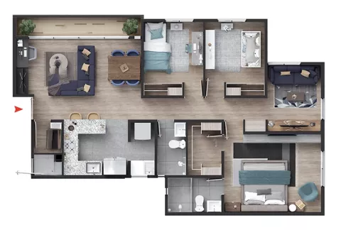 Plano muestra el apartamento tipo C planta de Pacifika