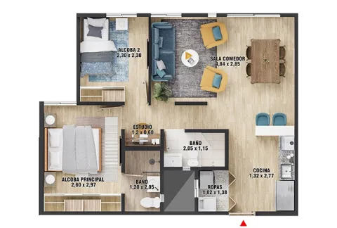 Proyecto de vivienda Verdi de constructora Capital - planta con acabados