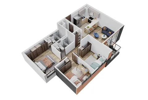 Apartamento tipo A Centriko muestra distribución de espacios.