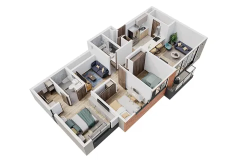 Apartamento tipo C Centriko muestra distribución de espacios.