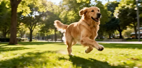 Perro corre por el parque de entrenamiento canino de Colsubsidio.