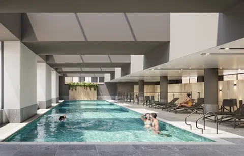 Piscina para adultos de Element 142 muestra personas nadando.