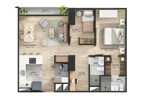 Planta apartamento tipo b5 Element 142 muestra distribución de espacios.