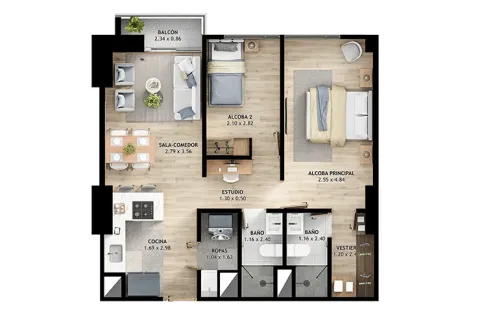 Planta apartamento tipo A Element 142 muestra distribución de espacios.