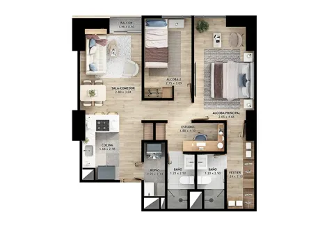 Planta apartamento tipo b4 Element 142 muestra distribución de espacios.