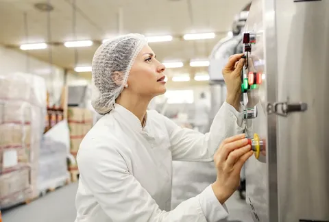Mujer programa la conservación de alimentos.