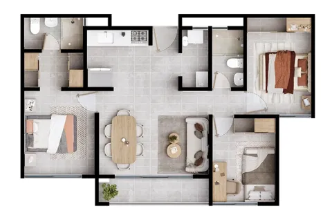 Plan apartamento tipo B San Pablo muestra distribución de espacios