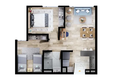 proyecto de vivienda La Arboleda Colsubsidio, plano del apartamento con acabados