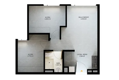 proyecto de vivienda La Arboleda Colsubsidio, plano del apartamento sin acabados