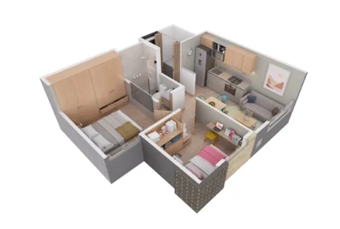 Apartamento Rosa Amatista muestra distribución de espacios y acabados