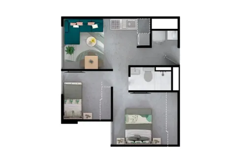Apartamento Rosa Amatista muestra distribución de espacios sin acabados