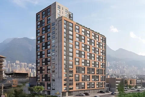 Fachada de Lúmina 77 muestra edificio, zonas verdes, entrada principal