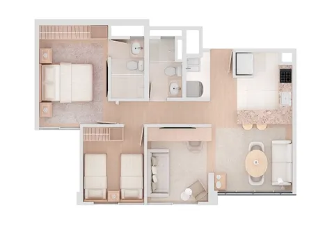 Apartamento Viena, torre 1, tipo 1 cuenta con dos alcobas