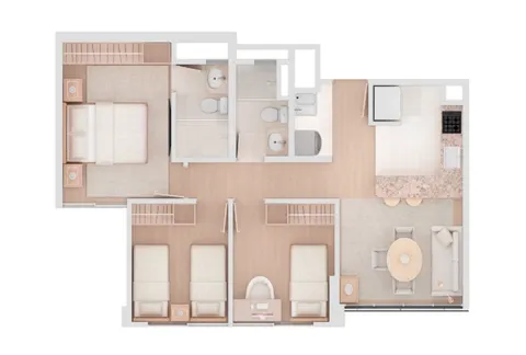 Apartamento Viena, torre 1, tipo 1 cuenta con tres alcobas