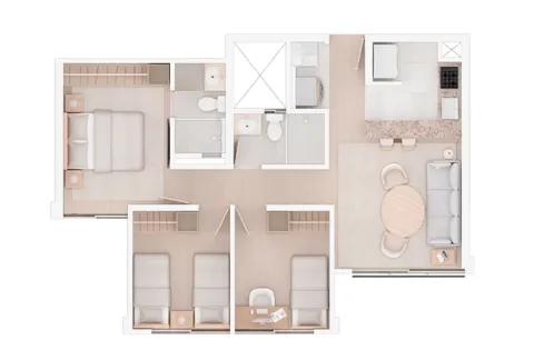 Apartamento Viena, torre 1, tipo 2 cuenta con tres alcobas