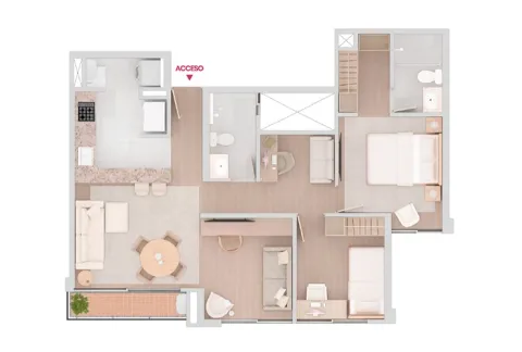 Apartamento Viena, torre 1, tipo 3 cuenta con dos alcobas