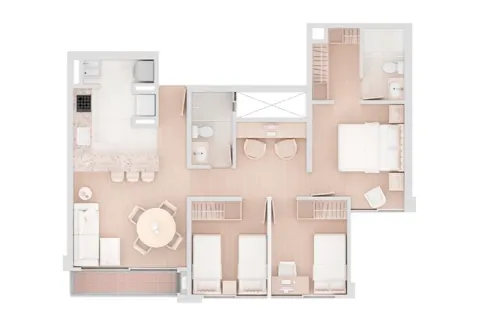 Apartamento Viena, torre 1, tipo 3 cuenta con tres alcobas