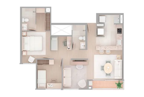 Apartamento Viena, torre 2, tipo 6 cuenta con dos alcobas