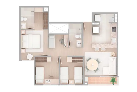Apartamento Viena, torre 2, tipo 6, cuenta con tres alcobas