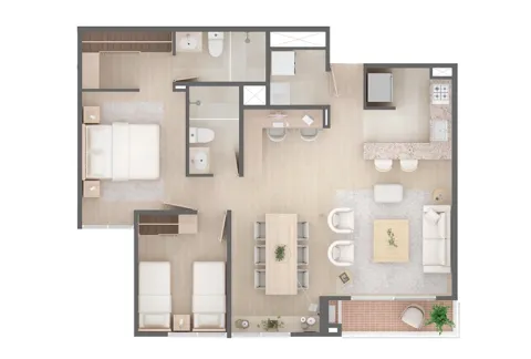 Apartamento Viena, torre 2, tipo 7, cuenta con dos alcobas