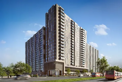 Fachada de Floresta living muestra edificios, vías y zonas verdes