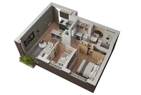 Apartamento T2 de Calia muestra distribución de espacios