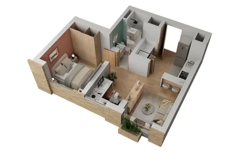 Apartamento T3 de Calia muestra distribución de espacios y estudio
