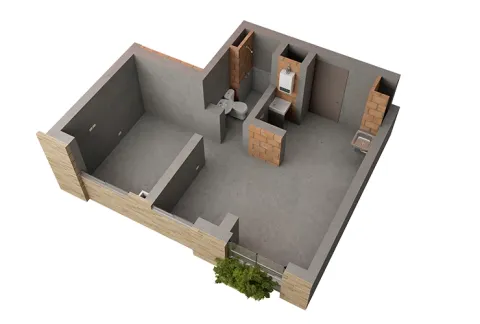 Apartamento T3 de Calia muestra obra gris
