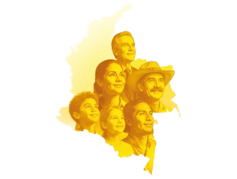 Personas sonrientes aparecen en el mapa de Colombia