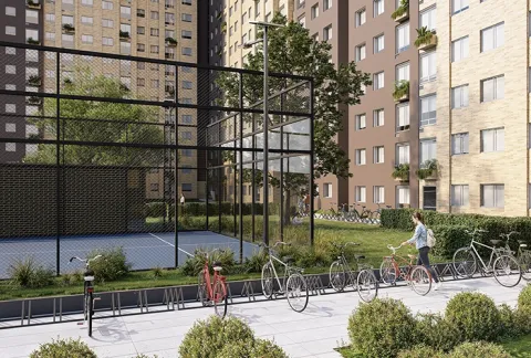 Parque central Calia muestra zonas verdes, parqueadero de bicicletas