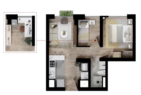 Apartamento 3B de Calia muestra distribución de espacios