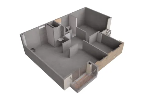 Planta apartamento tipo 55 Palma Real, vista alternativa de la distribución interior.