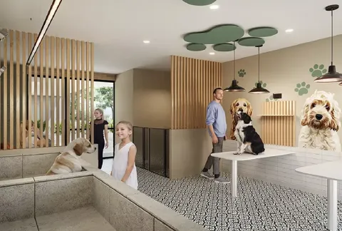 Zona de mascotas de Floresta Living muestra perros en peluquería