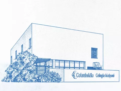 Fachada de Colegio Maiporé Colsubsidio muestra edificios y zonas verdes
