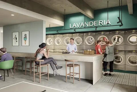 Lavandería de Floresta Living muestra personas lavando su ropa