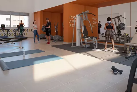 Gimnasio Palma Real, muestra la zona de ejercicio del proyecto de vivienda VIS.