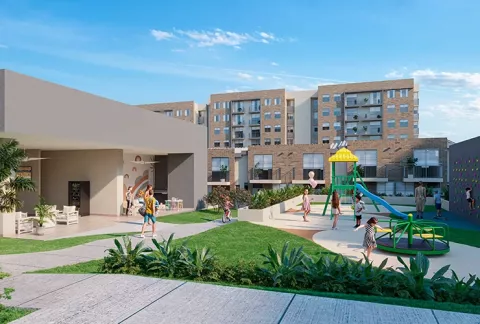 Parque infantil Palma Real, muestra los juegos para niños del proyecto.