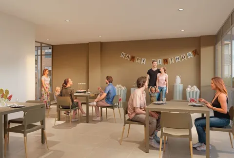 Salón social Palma Real, muestra el espacio de encuentro para los residentes.