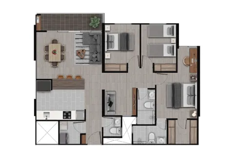 Planos de Calera Gardens muestra distribución del apartamento.