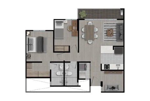 Planos de Calera Gardens muestra distribución del apartamento.