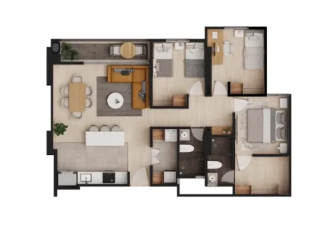 Planos de Calera Gardens muestra distribución del apartamento.