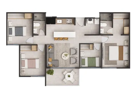 Planos de Porto Novo muestra distribución del apartamento.