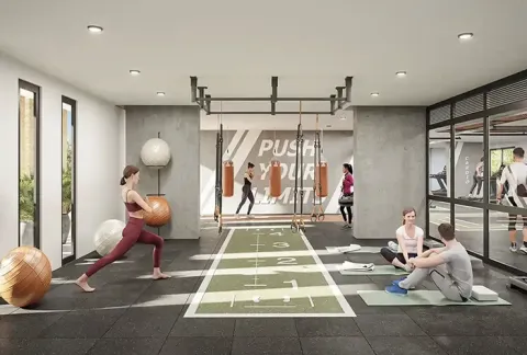Zona de entrcenamiento de Floresta Living muestra personas entrenando