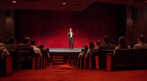 Mujer presentando en la tarima del Teatro Colsubsidio en Bogotá.